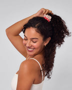 Cherry Blossom Pink and Red Ruched Satin Scrunchies - Set of 5