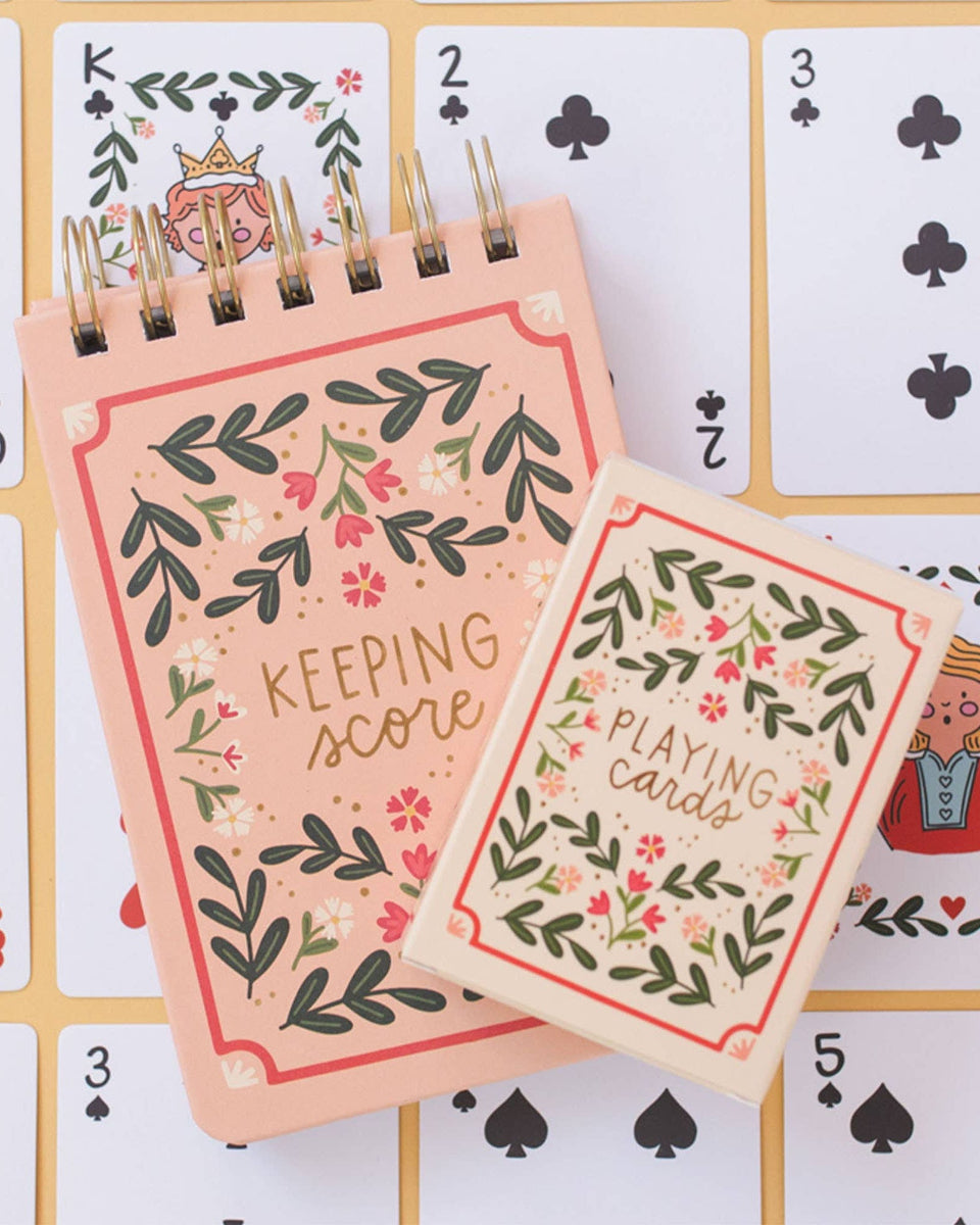Floral Game Night Set of Playing Cards & 80 Double Sided Sheet Notebook
