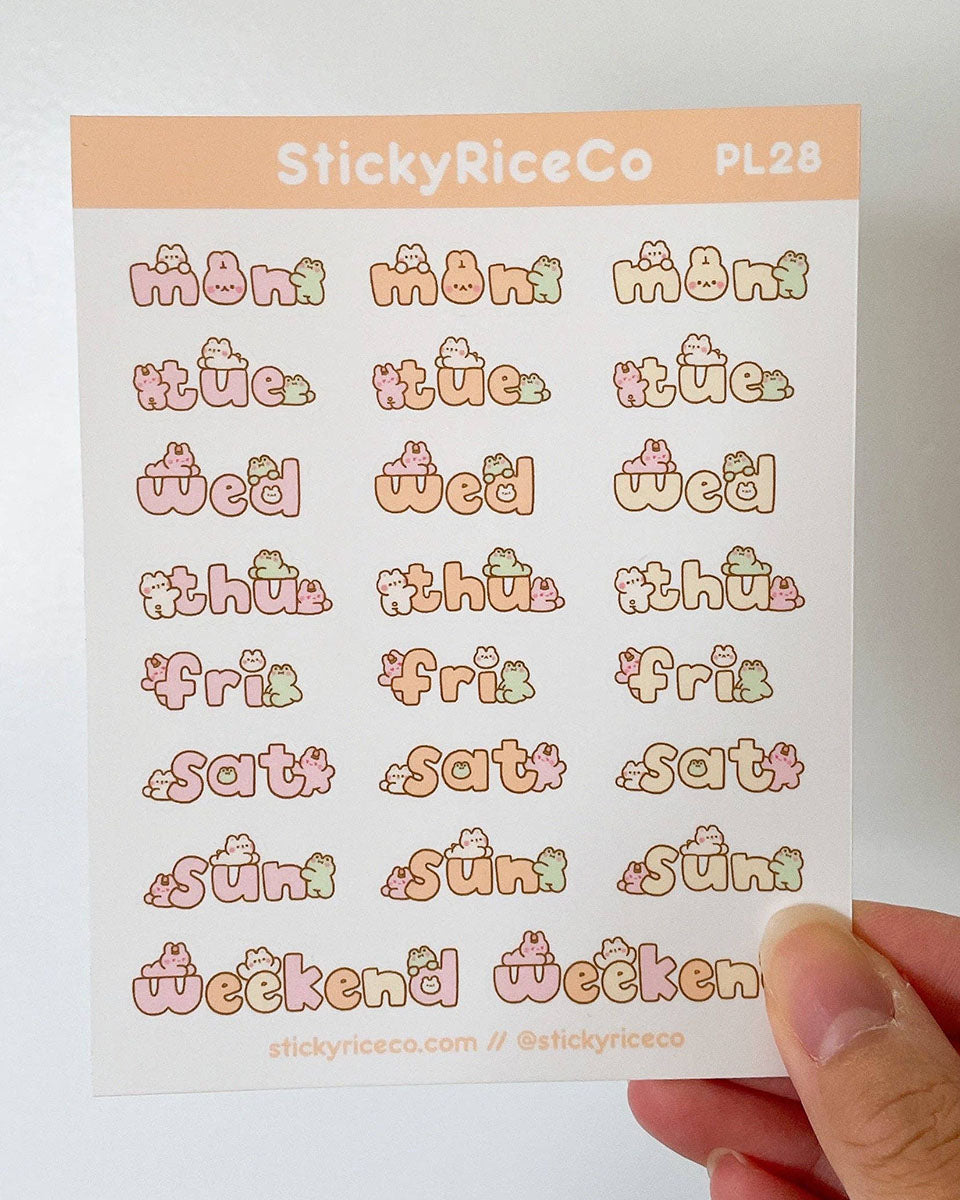 Tage der Woche Warm getöntes Pastellrosa, Orange und Gelb Kawaii Planner Matte Sticker Sheet - 3,75" x 4,75"