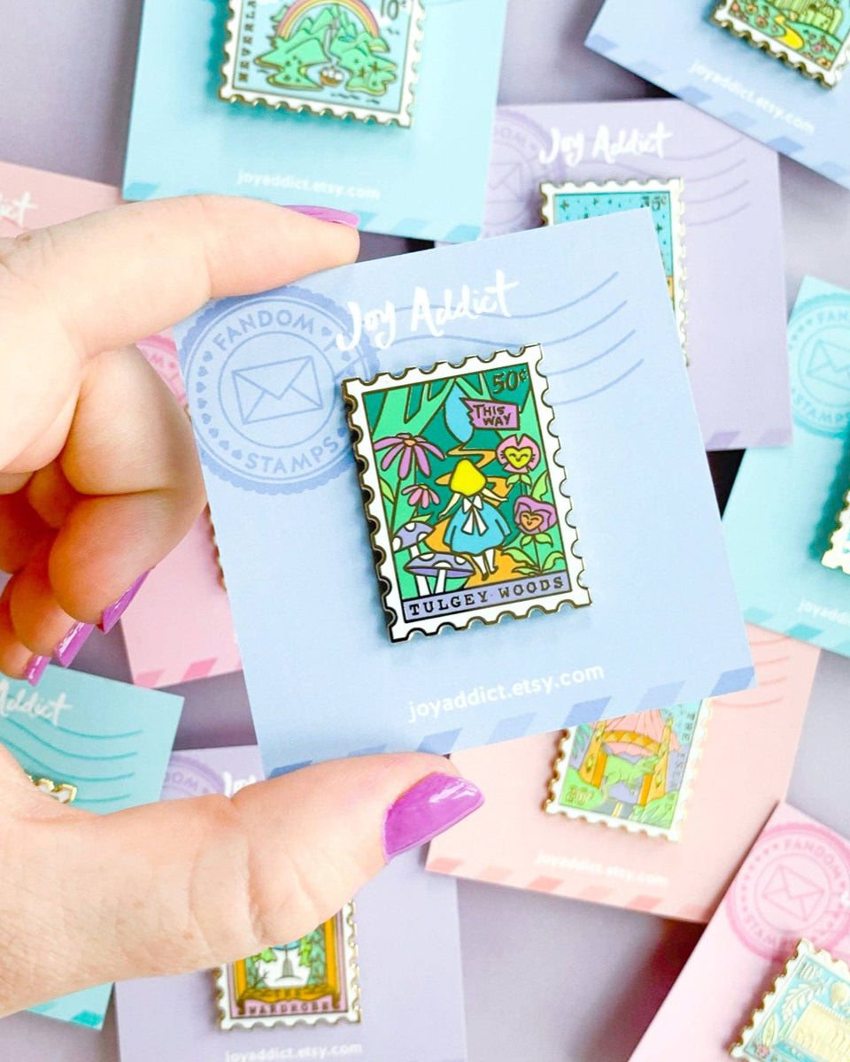 Tulgey Woods Alice in Wonderland Stamp Hard Enamel Pin - 1.35"
