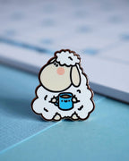 Morning Coffee Cute Blushing Sheep Hard Enamel Pin - 1"