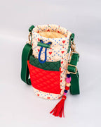 Wasserflaschen-Tragegurt mit Kirschherzen und Perlenquaste