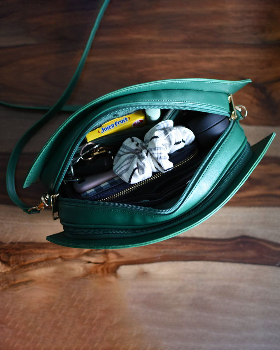 The Leaf: Dark Green ITA Crossbody Bag - 12.75" x 7"