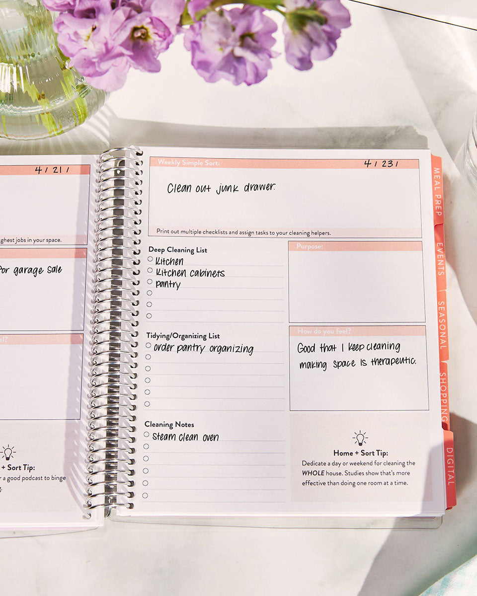 Coral & Cream Coiled Home + Sort Organizational Planner - 7" x 9"