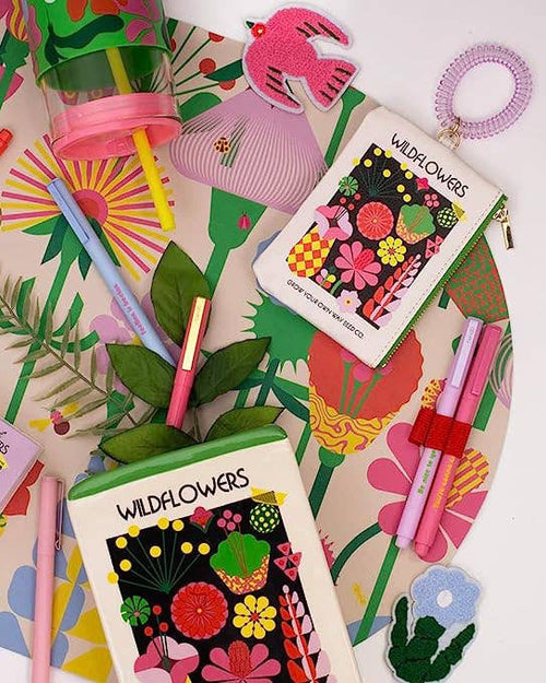 Bunte Schreibtischunterlage mit geometrischem Blumenmuster und Tasche – 28 x 15 Zoll