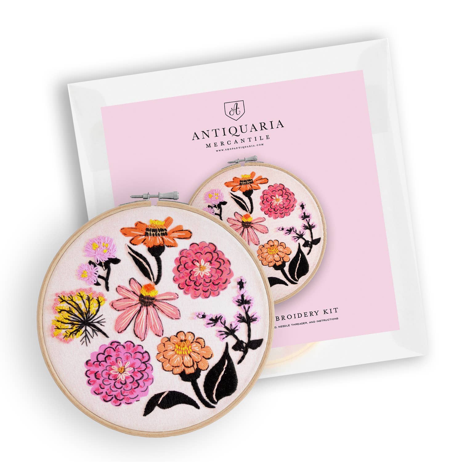 Antiquaria - Zinnia Sampler Premium Embroidery Kit, 6 inch
