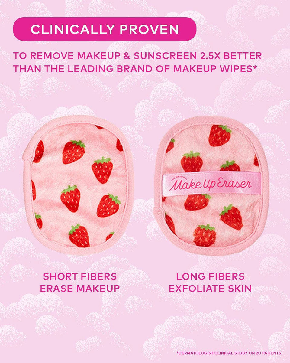 7 Day Red and Pink Strawberry Fields Makeup Eraser Reusable Cloth Wipe Set