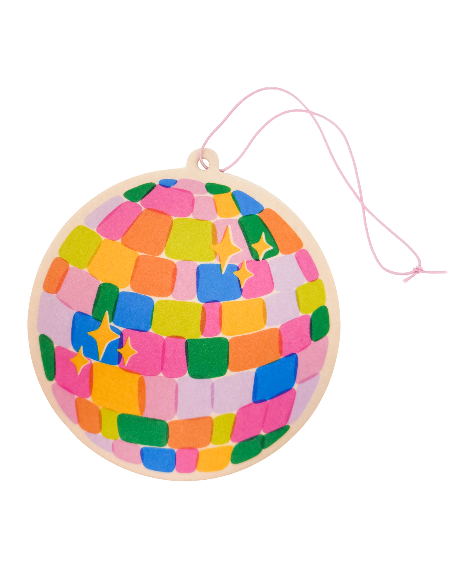 Ambientador con forma de bola de discoteca arcoíris