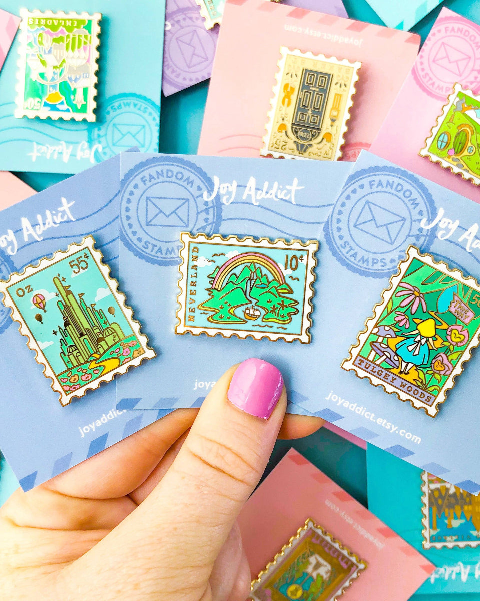 Neverland Peter Pan Stamp Hard Enamel Pin - 1.35"