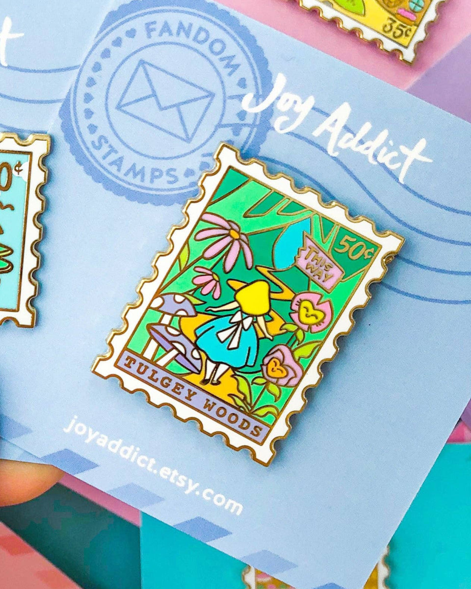 Tulgey Woods Alice in Wonderland Stamp Hard Enamel Pin - 1.35"