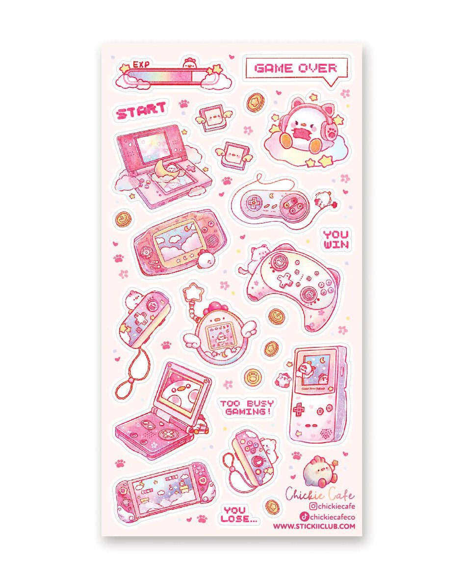 Chickie Gamers Pink 25 Sticker Sheet - Art by Chickie Cafe