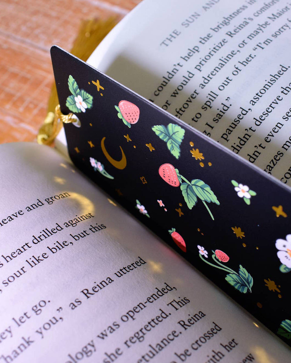 Strawberry Sparkles Gold Tassel Bookmark