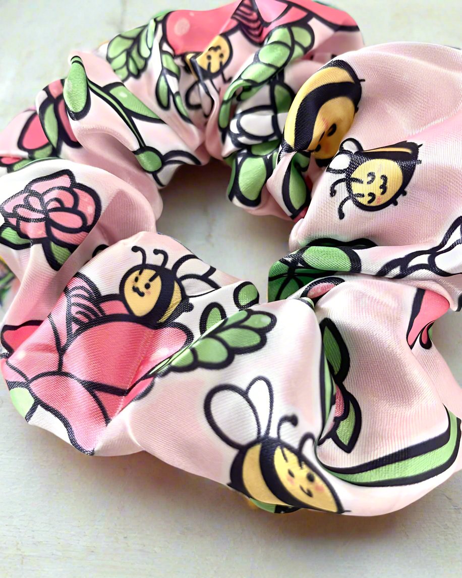 Cute Bee & Frog Kawaii Soft Satin Scrunchies Set