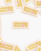"Stitched with Love" Gold Woven Clothing Label Tags for Sewing - 5.7cm x 2.5cm