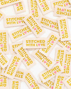 "Stitched with Love" Gold Woven Clothing Label Tags for Sewing - 5.7cm x 2.5cm