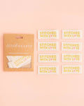 "Stitched with Love" Gold Woven Clothing Label Tags for Sewing - 5.7cm x 2.5cm