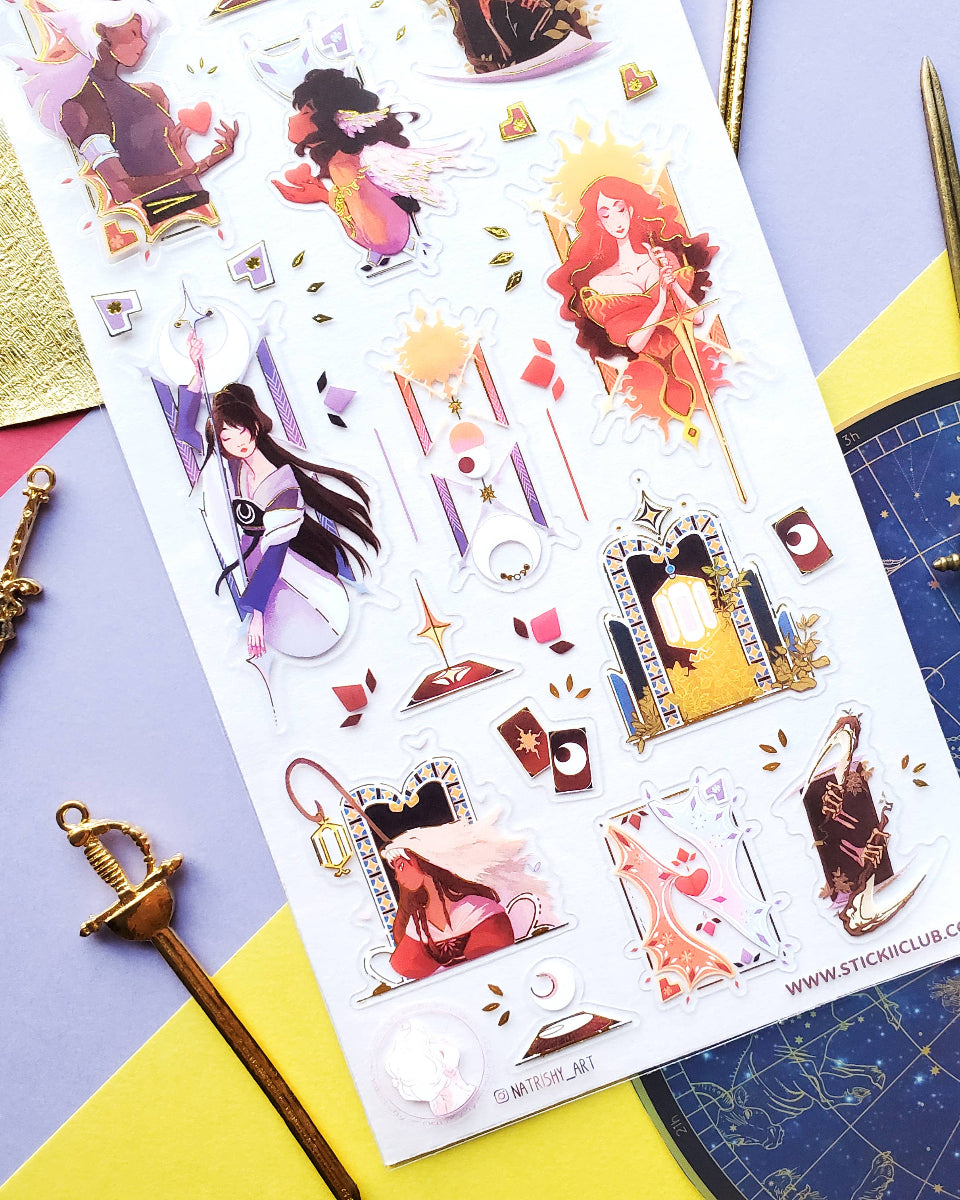 Tarot Card Girls Gold Foiled Sticker Sheet - Art by natrishy_art