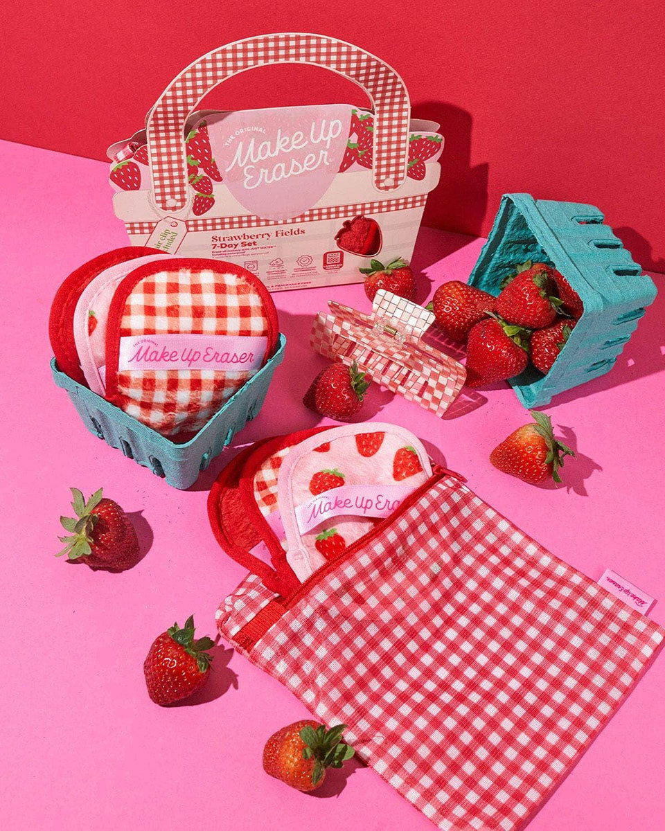 7 Day Red and Pink Strawberry Fields Makeup Eraser Reusable Cloth Wipe Set