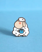 Morning Coffee Cute Blushing Sheep Hard Enamel Pin - 1"