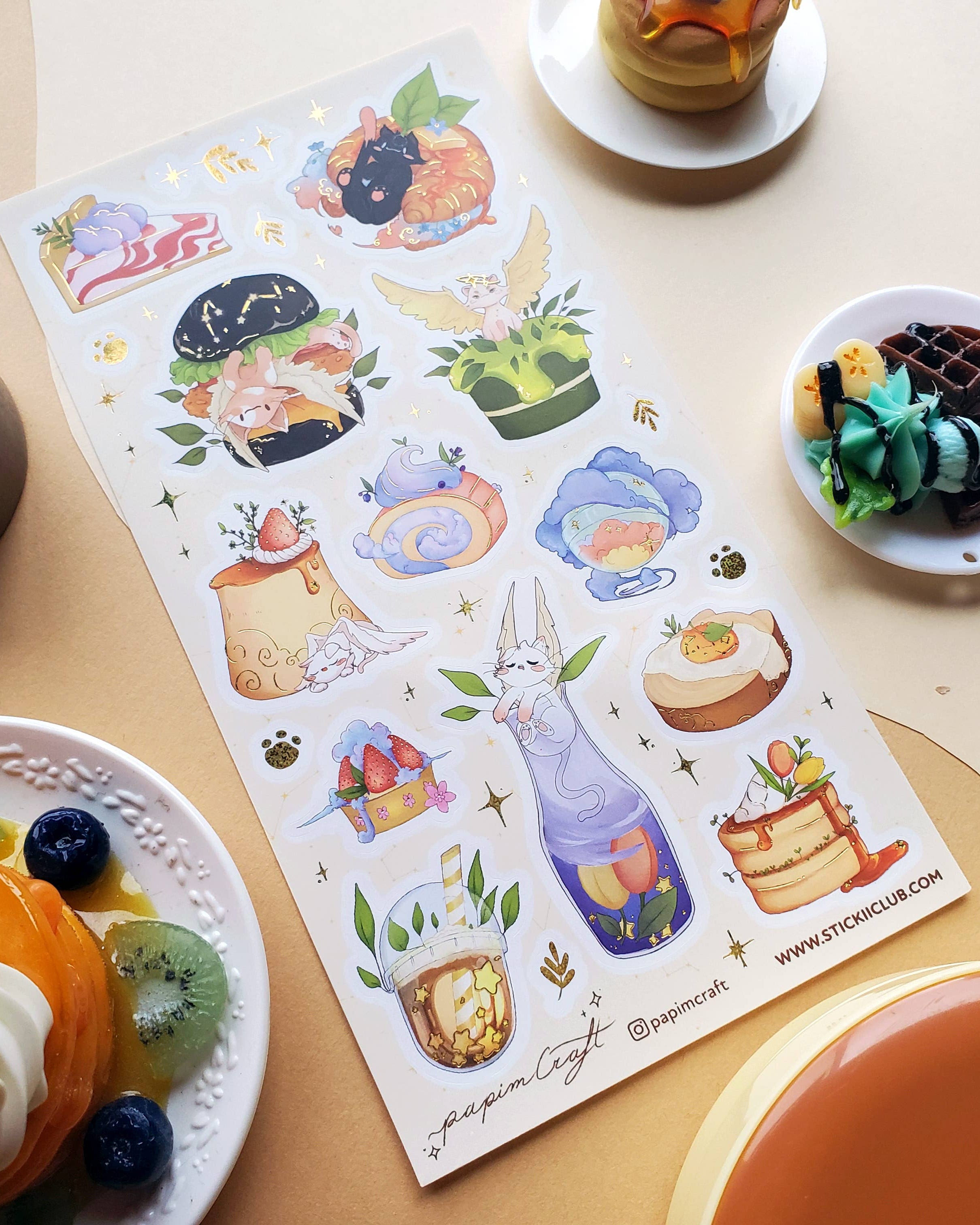 Celestial Cat Cafe Sticker Sheet - Art by Papimcraft