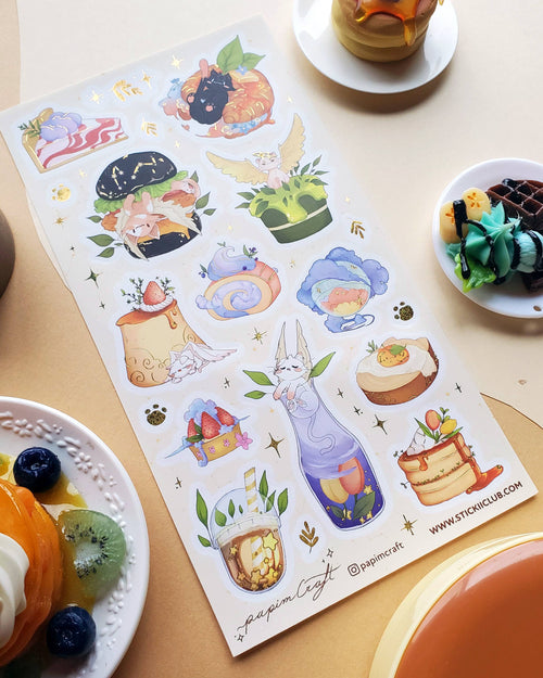 Papimcraft "Celestial Cat Cafe" 🌙😺 STICKII Sticker Sheet - Dreamy Space & Cat Decals