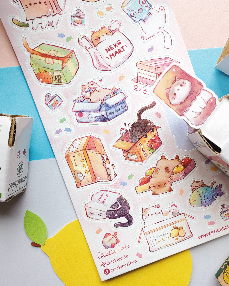 Neko Mart Sticker Sheet - Art by Chickie Cafe