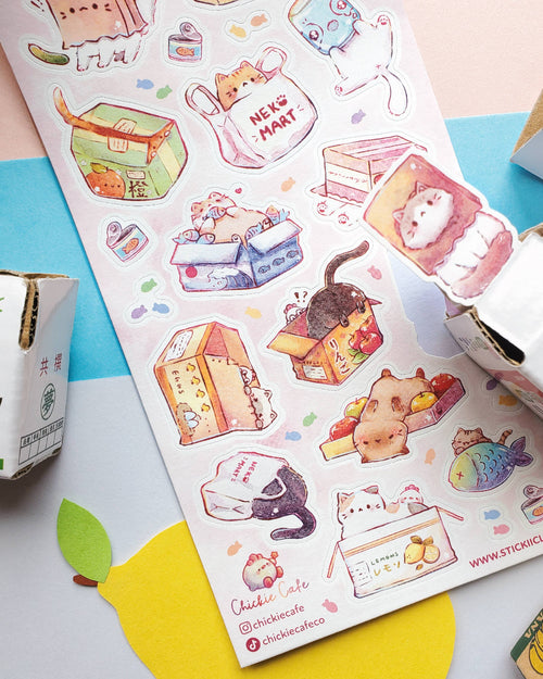 Chickie Cafe "Neko Mart" 😺🛒 STICKII Sticker Sheet - Japanese Convenience Store Cat Decals