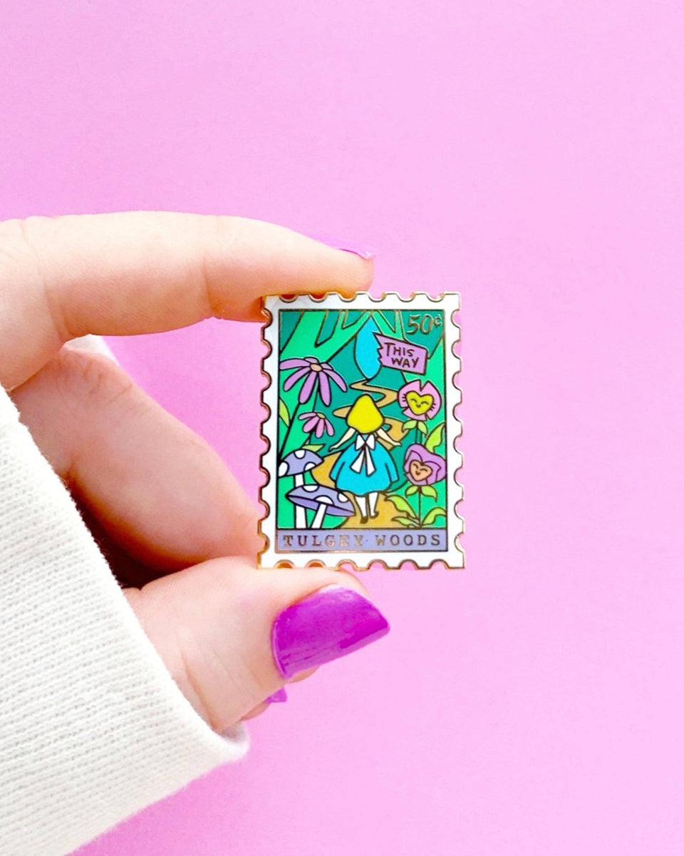 Tulgey Woods Alice in Wonderland Stamp Hard Enamel Pin - 1.35"