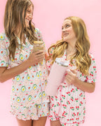 Rock Paper Scissors 🍒 Fruit Cocktail Ruffle Hem Pajama Set - Soft Rayon Sleepwear & Summer Loungewear