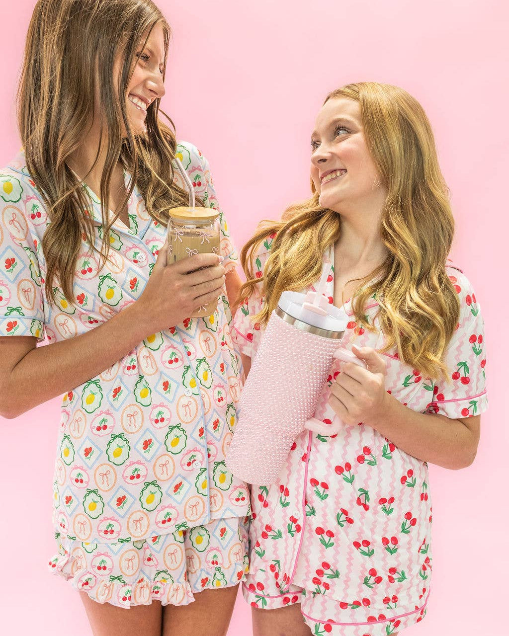 Rock Paper Scissors 🍒 Fruit Cocktail Ruffle Hem Pajama Set - Soft Rayon Sleepwear & Summer Loungewear