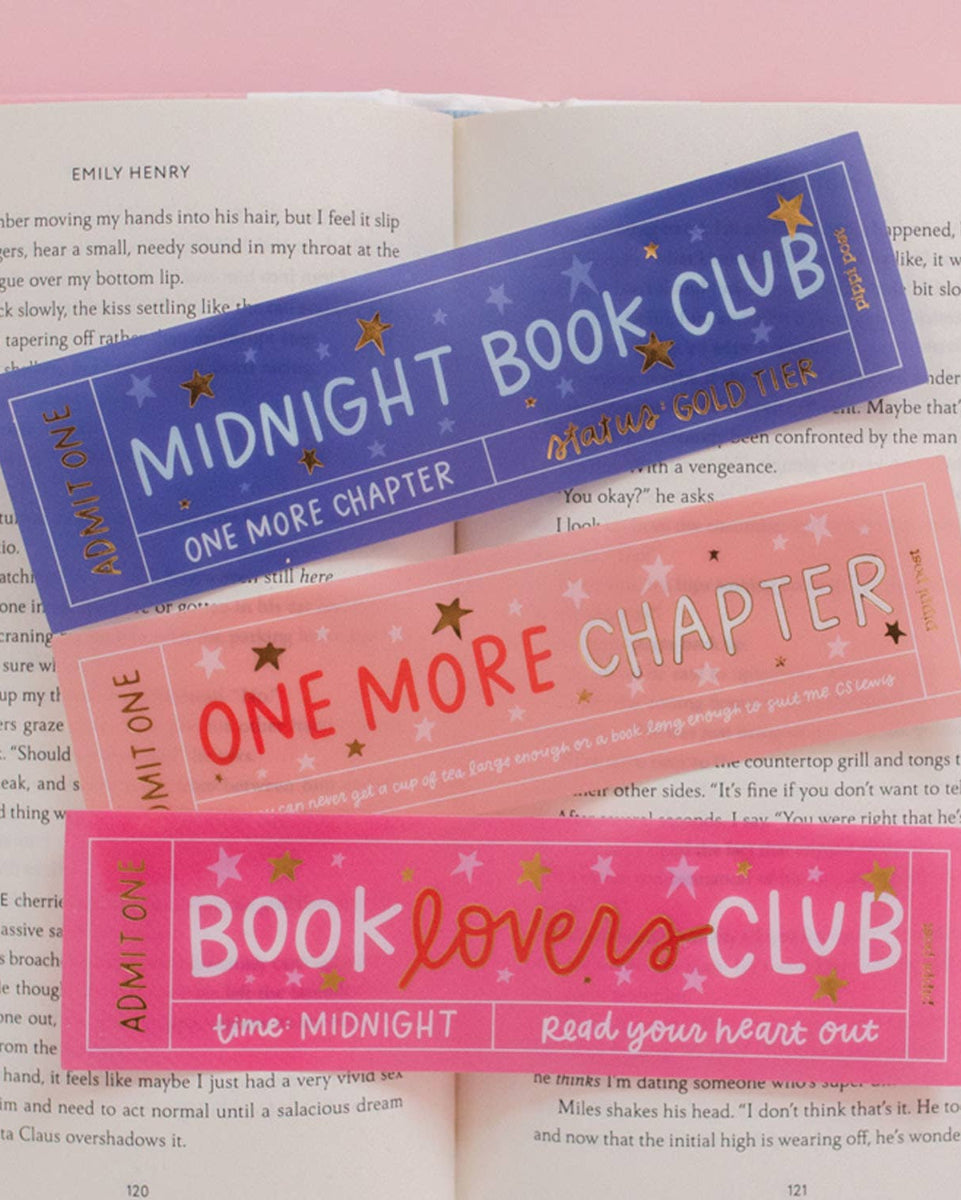 Midnight Book Club Blue Gold Foiled Acetate Bookmark - 2" x 7"