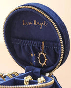 Navy Blue Starry Night Printed Velvet Round Jewelry Box