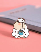 Morning Coffee Cute Blushing Sheep Hard Enamel Pin - 1"