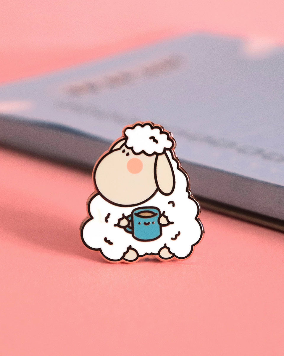 Morning Coffee Cute Blushing Sheep Hard Enamel Pin - 1"