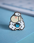 Morning Coffee Cute Blushing Sheep Hard Enamel Pin - 1"