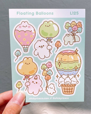 Floating Balloons Kawaii Matte Weatherproof Sticker Sheet - 3.75" x 4.75"