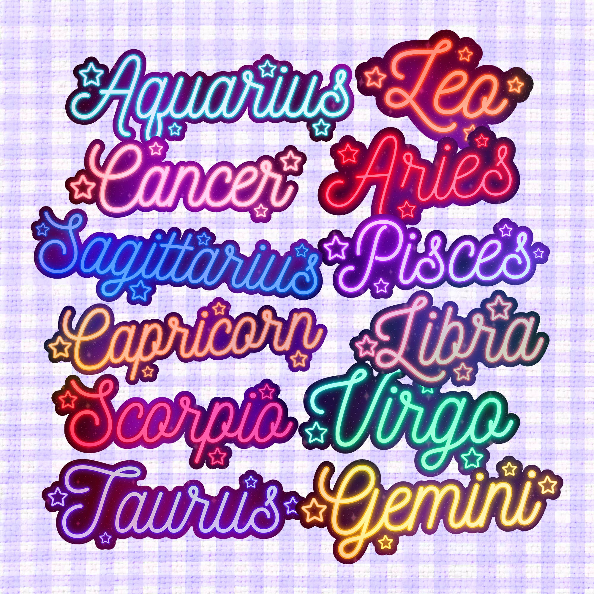 LooLooKazoo - Zodiac Neon Signs Holographic Vinyl Stickers