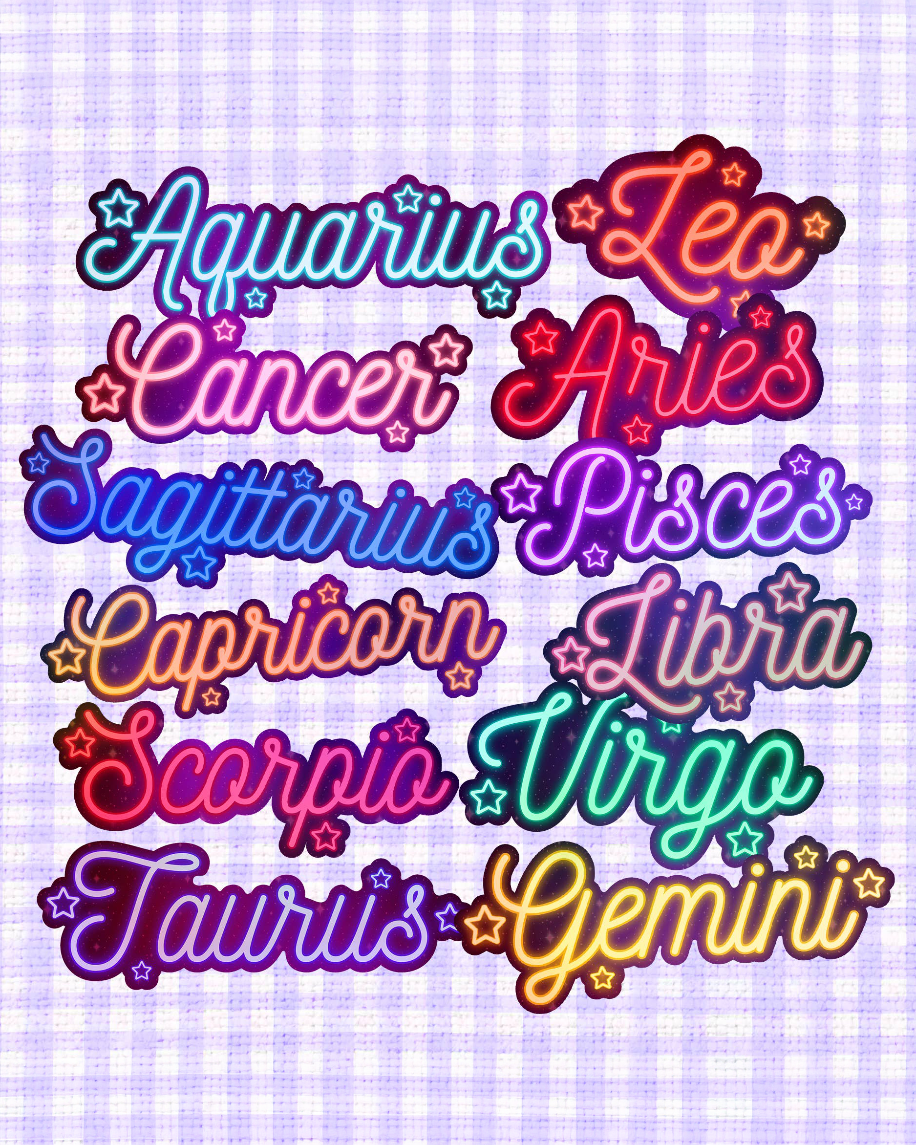 LooLooKazoo - Zodiac Neon Signs Holographic Vinyl Stickers