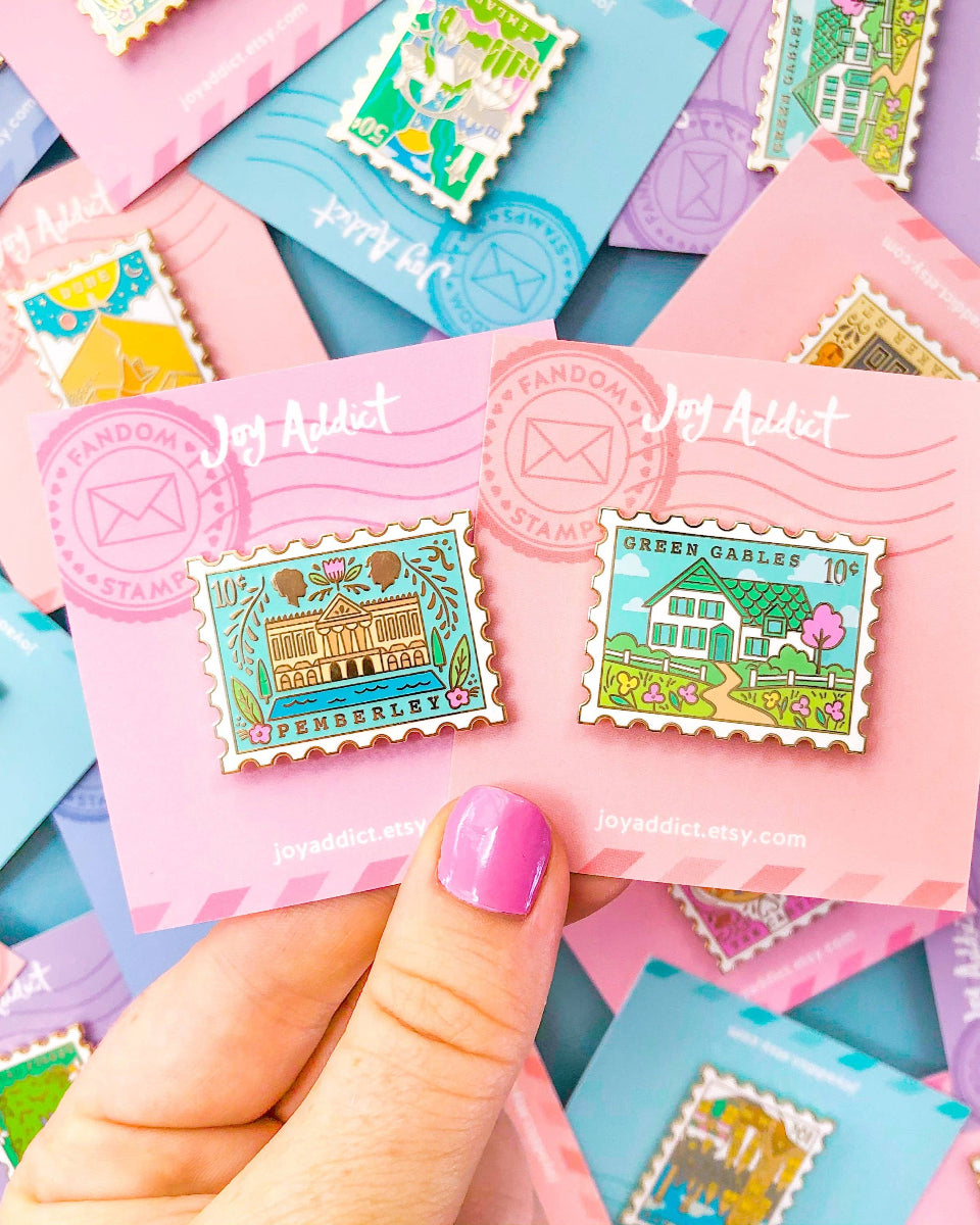 Pemberley, Pride and Prejudice Stamp Hard Enamel Pin - 1.35"