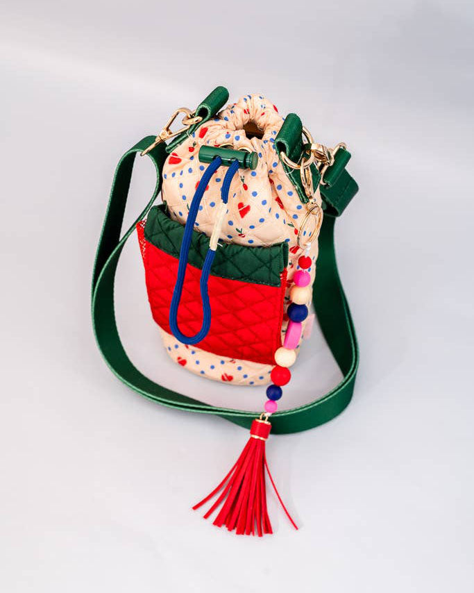 Cherry Hearts Water Bottle Sling w/Beaded Tassel