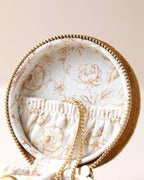 Mustard Yellow Round Velvet Jewelry Box with Floral Lining