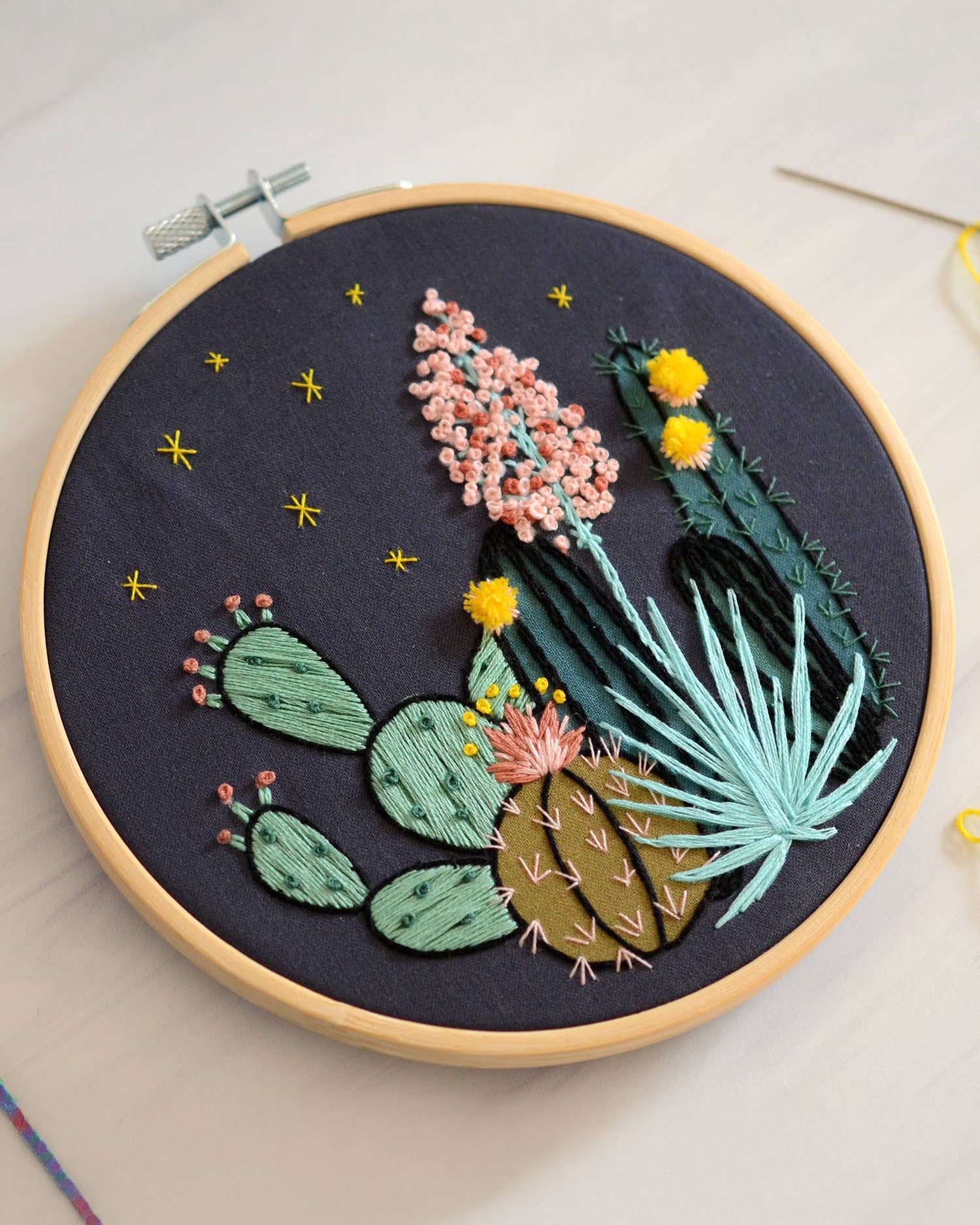 Antiquaria - Night Cactus Premium Embroidery Kit, 6 inch