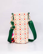 Wasserflaschen-Tragegurt mit Kirschherzen und Perlenquaste