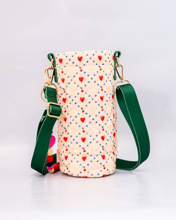 Cherry Hearts Water Bottle Sling w/Beaded Tassel