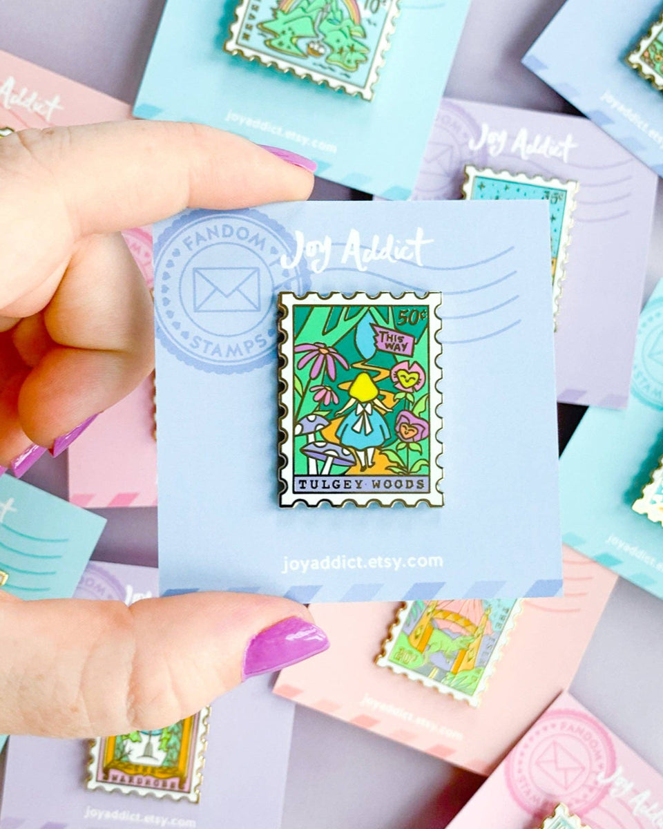 Tulgey Woods Alice in Wonderland Stamp Hard Enamel Pin - 1.35"