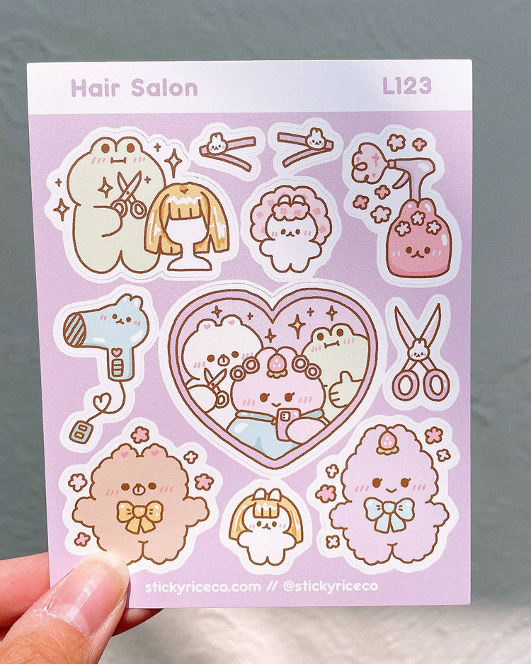 Hair Salon Kawaii Matte Weatherproof Sticker Sheet - 3.75" x 4.75"