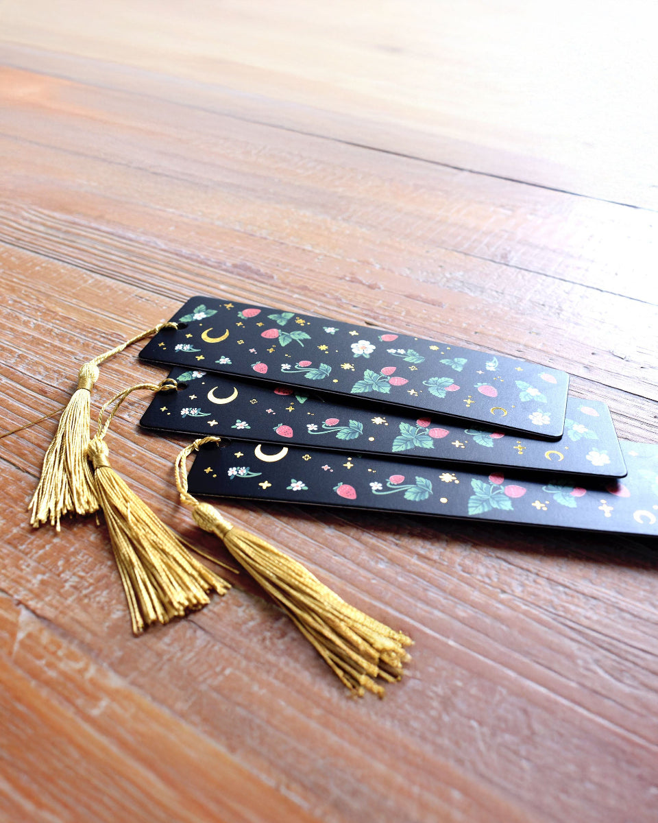 Strawberry Sparkles Gold Tassel Bookmark