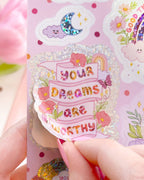 Daydream Glittery Positively Optimistic Waterproof Vinyl 8 Sticker Sheet