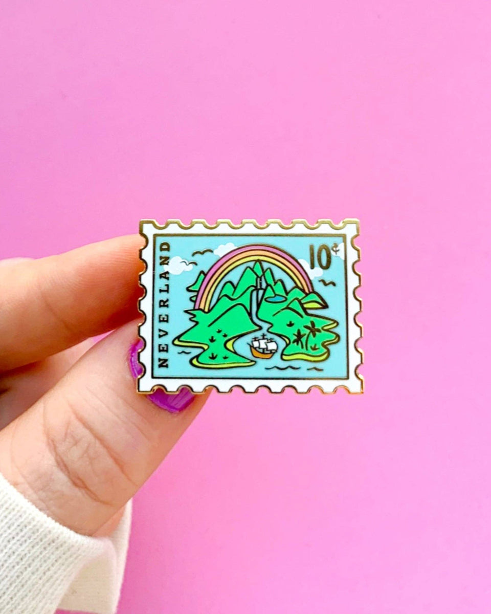 Neverland Peter Pan Stamp Hard Enamel Pin - 1.35"