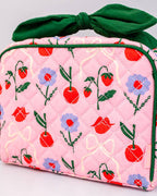 Cherry Lips Green Bow & Pink Quilted Getaway Toiletry Bag